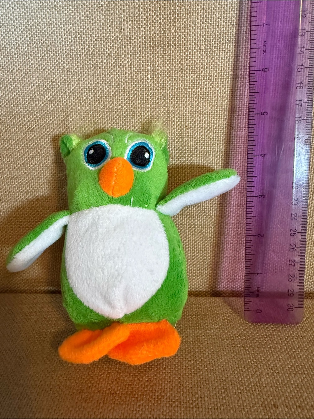 Green Plush Owl Stuffed Animal with Orange Beak & Feet
